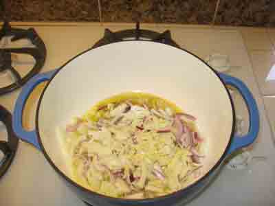 Sauteeing onions for greek fasolakia.