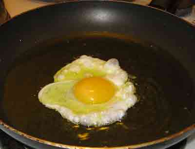 Gently slide the eggs into the oil for the greek recipe for fried eggs.