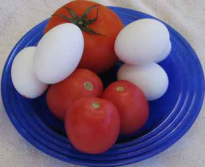 Eggs and tomatoes for greek recipe strapatsada.