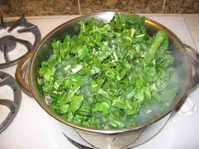 Greens in the pot.