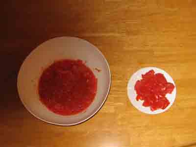 Tomato pulp on the left, skins on the right.